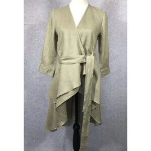 Wrap Around Zara Top 100% Linen Women S Sage Layered Ruffled Cottagecore Fairy